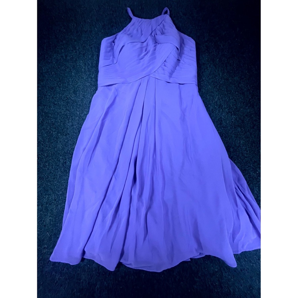 Azazie Midi Dress Women A10 Purple Chiffon Pleated Sleeveless Halter Neck Casual